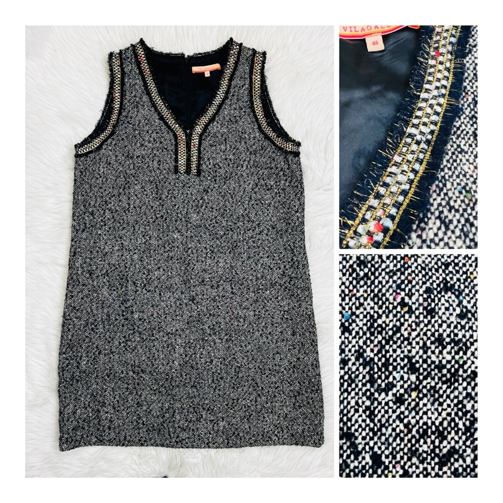 NWOT! Vilagallo Multicolored Navy Tweed Dress Sz 46